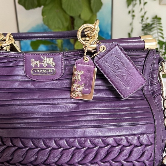 NWT Coach Madison Caroline Satchel in Pleated Gathered Leather Aubergine 19848 - Picture 7 of 16